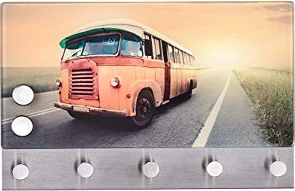 WENKO Magnetische Garderobe Bus - 5 Haken, Gehärtetes Glas, 30x19 cm, Mehrfarbig