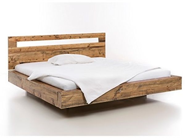 Holzbett Marton 180x200 in Massivholz, Stilvolles Design mit rustikalem Pinienholz, Schwebeoptik, Perfekt für jedes Schlafzimmer