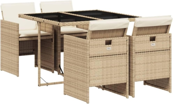 vidaXL 5-tlg. Garten-Essgruppe mit Kissen Beige Poly Rattan 3210538
