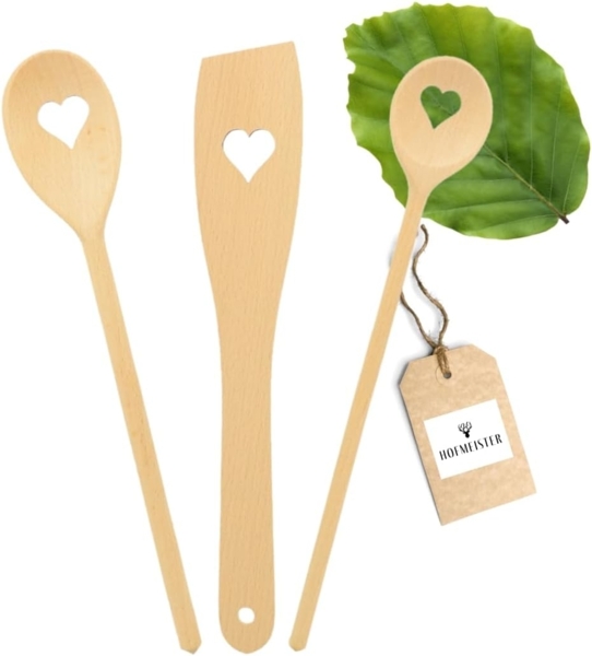 Hofmeister Kochlöffel 3tlg. Herz Buchenholz Rührlöffel Holzlöffel Pfannenwender