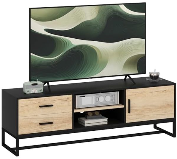 HOMCOM TV-Board Moderner TV-Ständer für Fernseher bis zu 60 Zoll (TV-Einheit mit Schrank, 2 Schubladen und 2 Regalen, 1 St, mit Kabelmanagement), für Wohnzimmer, Schwarz