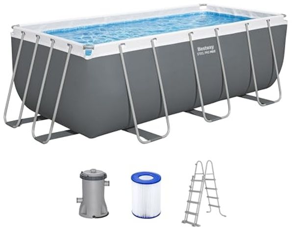 Bestway Framepool Steel Pro MAX™ (Set, Inkl. Filterpumpe, Sicherheitsleiter), 412 x 201 x 122 cm