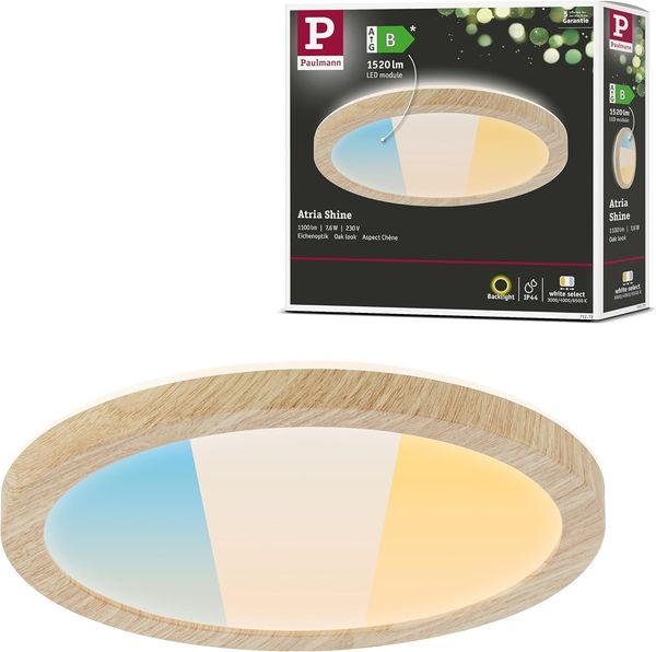 Paulmann 71272 LED Panel Atria Shine 190mm 3000-6500K Holzoptik IP44