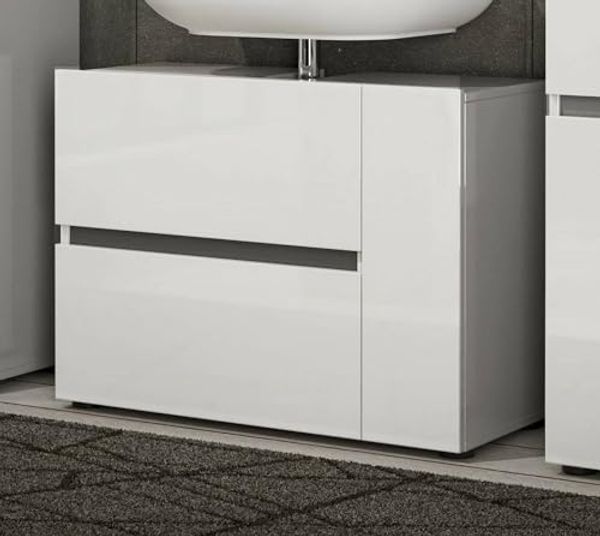 Dmora - Badezimmermöbel Luanda, Badezimmerschrank, Mehrzweckschrank, Hängeschrank mit Spiegel, Made in Italy, Glänzendes Weiß, 83x34h62 cm