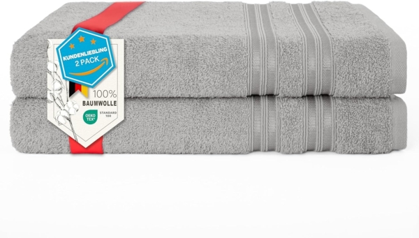 HAMMETEX Duschtuch 2er Set Badetücher 70x140 cm, 100% Baumwolle, Weich & Saugstark, Frottier (Set, 2-St), mit Bordüre, einfarbig, weich