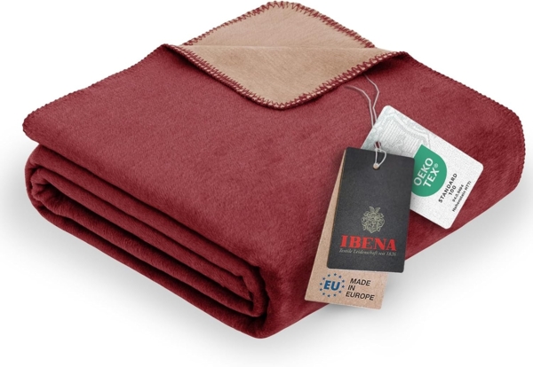 Ibena 'Dublin' Wohndecke, Jacquard bordeaux / hellbraun, 150 x 200 cm Bild 1