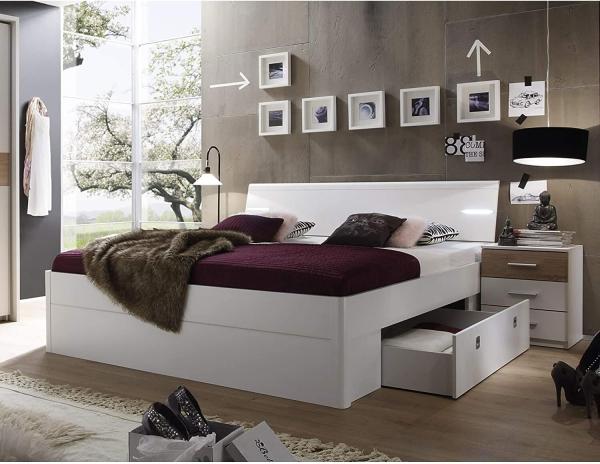 Doppelbett inkl. 2 Nachtkommoden 180x200 cm weiß Eiche sonoma Bild 5