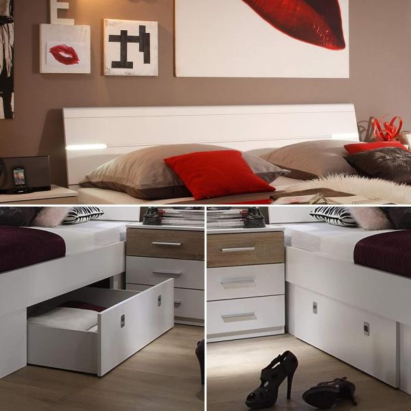 Doppelbett inkl. 2 Nachtkommoden 180x200 cm weiß Eiche sonoma Bild 6