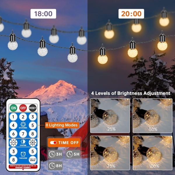 Aogled Solar Lichterkette Aussen,G40 Globe Lichterkette mit 15. 5M/25 LED Birnen,Warmweiß 2700K Solar Lichterketten mit Fernbedienung für Kommerzielle Innen-/Außendekoration Bild 3