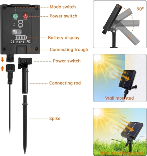Aogled Solar Lichterkette Aussen,G40 Globe Lichterkette mit 15. 5M/25 LED Birnen,Warmweiß 2700K Solar Lichterketten mit Fernbedienung für Kommerzielle Innen-/Außendekoration Bild 6