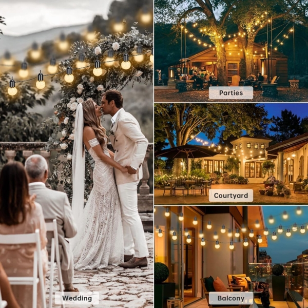 Aogled Solar Lichterkette Aussen,G40 Globe Lichterkette mit 15. 5M/25 LED Birnen,Warmweiß 2700K Solar Lichterketten mit Fernbedienung für Kommerzielle Innen-/Außendekoration Bild 7