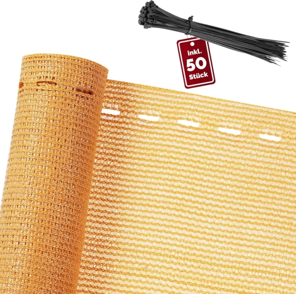 DETEX® Zaunblende 1,4 x 10m beige Balkonsichtschutz mit 50 Kabelbindern