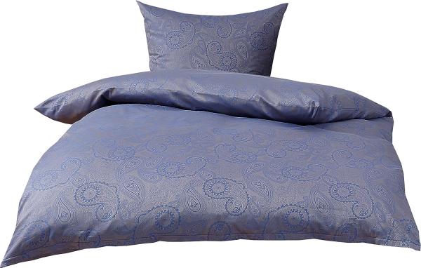 Bettwaesche-mit-Stil Mako-Satin Damast Paisley Bettwäsche "Davos" blau - grau Garnitur 140x200 + 70x90