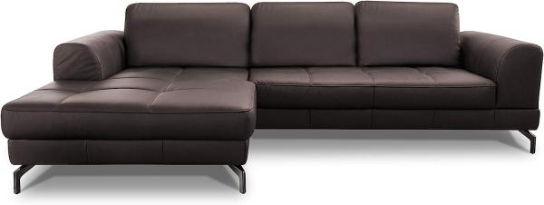 CAVADORE Ledergarnitur Benda / Großes Ecksofa mit XL-Longchair links & Federkern / Inkl. Sitztiefenverstellung / 284 x 87 x 175 / Echtleder: braun