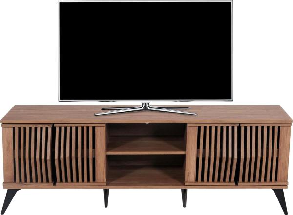 TV-Rack HWC-M45, Fernsehtisch Lowboard Schrank, 3D-Design Staufächer 55x166x41cm, braun