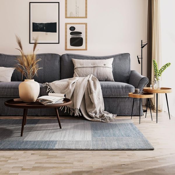 Designerteppich Nancy - Felder, Farbe: silber blau, Größe: 80x150 cm