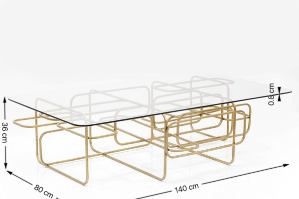 Kare Design Couchtisch Meander Gold, Sofatisch, rechteckiger Beistelltisch, Wohnzimmer, Ablagetisch, Tischplatte aus Sicherheitsglas, Glastisch, 36 x 140 x 80 cm Bild 3