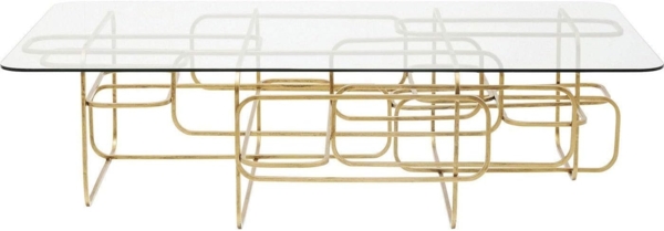 Kare Design Couchtisch Meander Gold, Sofatisch, rechteckiger Beistelltisch, Wohnzimmer, Ablagetisch, Tischplatte aus Sicherheitsglas, Glastisch, 36 x 140 x 80 cm Bild 4