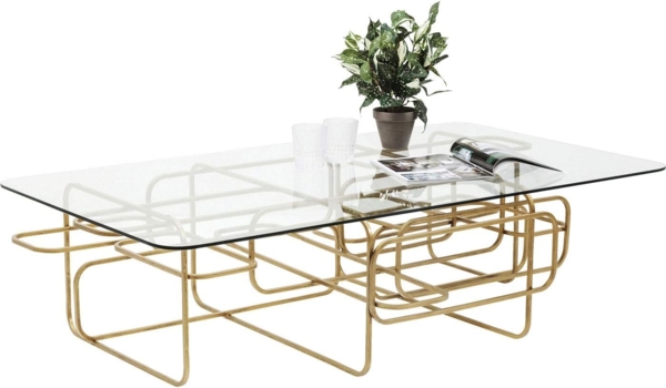 Kare Design Couchtisch Meander Gold, Sofatisch, rechteckiger Beistelltisch, Wohnzimmer, Ablagetisch, Tischplatte aus Sicherheitsglas, Glastisch, 36 x 140 x 80 cm Bild 10
