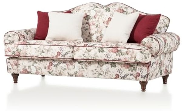Sofa 3-Sitzer Elita in creme Landhaus Blumen 200 cm
