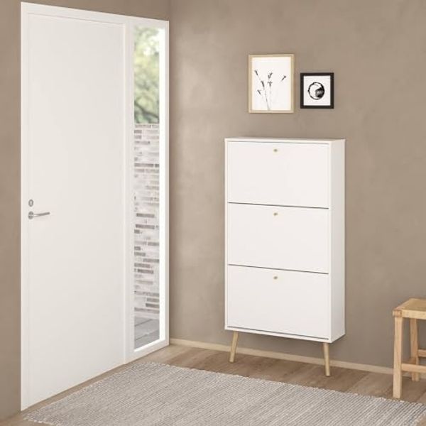 Dmora - Schuhschrank Lillian, Schuhregal, Mehrzweck-Eingangsgarderobe, Möbel für Schuhe, 70x24 h139 cm, Weiß