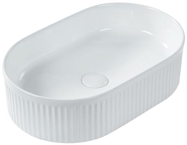 Aufsatzwaschbecken Keramik Rillen-Optik weiß oval 49 x 31 cm GELDO
