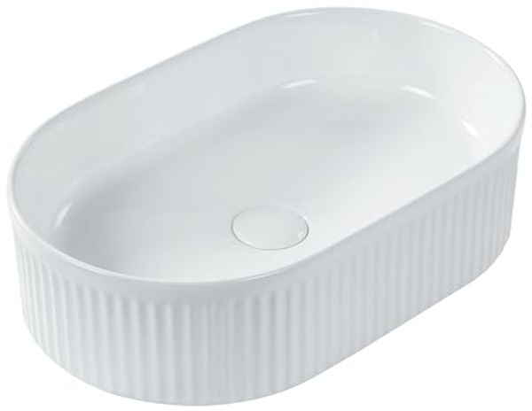 Aufsatzwaschbecken Keramik Rillen-Optik weiß oval 49 x 31 cm GELDO