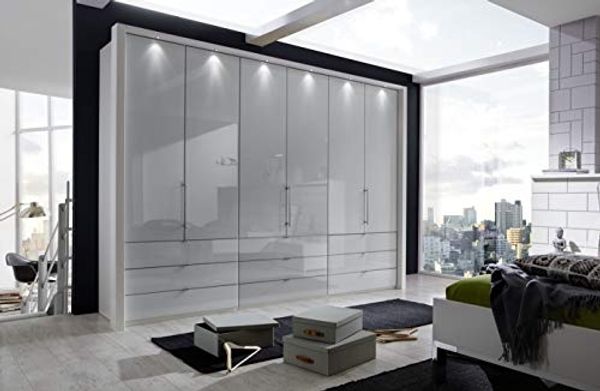 WIEMANN Loft Kleiderschrank, Schlafzimmerschrank, Gleittürenschrank, Drehtürenschrank, mit Schubladen, Glas, in weiß, B/H/T 300 x 216 x 58 cm