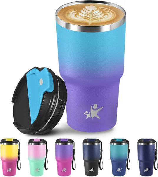 Thermosbecher, Isolierbecher, 20oz Kaffeebecher to go, Vakuum-Isoliert mit Deckel, Thermobecher Auslaufsicher, Kaffeebecher to go aus Edelstahl, Kaffee Thermobecher für Kaffee, Tee