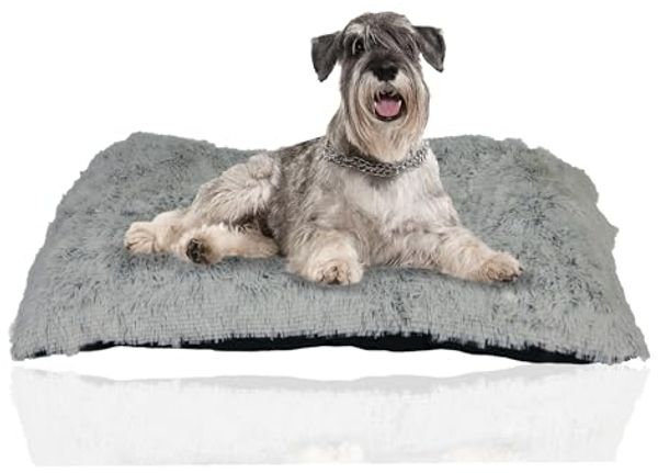 Rohrschneider Tierkissen Schlafkissen für Hunde aus Plüsch Eckig 100 x 72 x 8 cm grau, antirutschbeschichtete Unterseite