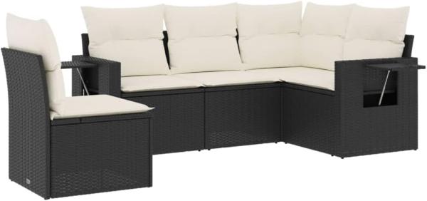 vidaXL 5-tlg. Garten-Sofagarnitur mit Kissen Schwarz Poly Rattan 3252503