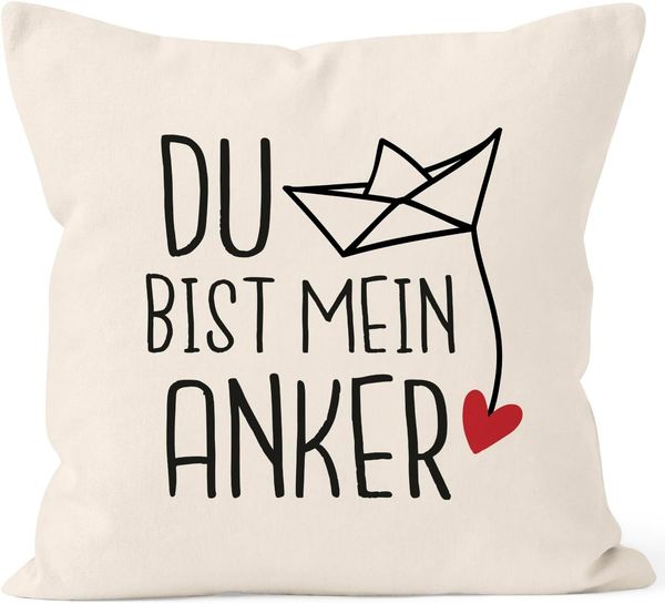 MoonWorks Dekokissen Kissen-Bezug Spruch Liebe du bist mein Anker Origami Papierschiffchen