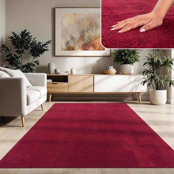 Paco Home Waschbarer Teppich Wohnzimmer Schlafzimmer Kurzflor rutschfest Flauschig Weich Moderne Einfarbige Muster, Grösse:240x340 cm, Farbe:Rot