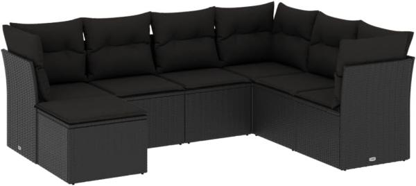 vidaXL 7-tlg. Garten-Sofagarnitur mit Kissen Schwarz Poly Rattan 3249824