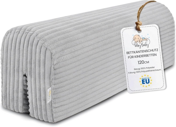 Bettkantenschutz für Kinderbetten 120 cm - Schutz für Bettrahmen Baby Bett rausfallschutz für boxspringbett bettgitter mit Bezug Kantenschutz Kinder Babybett Hellgrau
