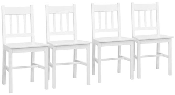 HOMCOM Esszimmerstuhl, 4er Set Küchenstuhl, Wohnzimmerstuhl mit Rückenlehne, Küchenstühle, Essstuhl für Esszimmer, Küche, Kiefernholz, 41 x 46,5 x 85,5 cm, Weiß