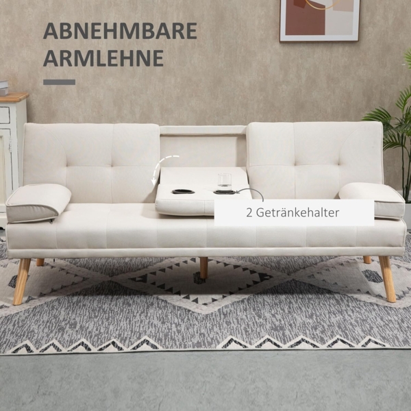 HOMCOM Schlafsofa Dreisitzer mit Bettfunktion, Einzelbett mit Kissen, Bettsofa 1 Teile, für Wohnzimmer, Beige Bild 7