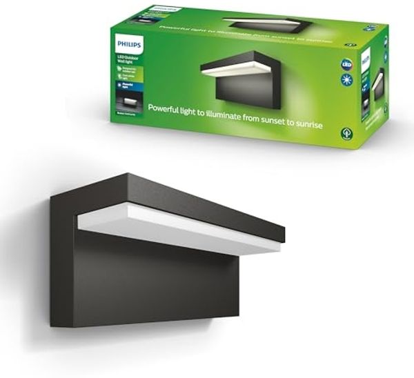 Philips Bustan Wandleuchten für den Außenbereich, 9 W, 4000 K Kaltweiß, wasserfest, anthrazit, IP44 wetterfest, Tageslichtweiß