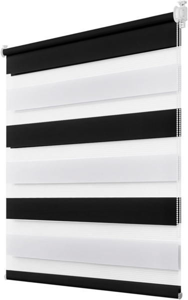 Deswell Doppelrollo Klemmfix ohne Bohren Schwarz-weiß B45 x H120 cm (Stoffbreite 41cm) Rollos für Fenster ohne Bohren für Fenster mit Lichtdurchlässig & Verdunkelnd/Höhe Stufenlos Verstellbar