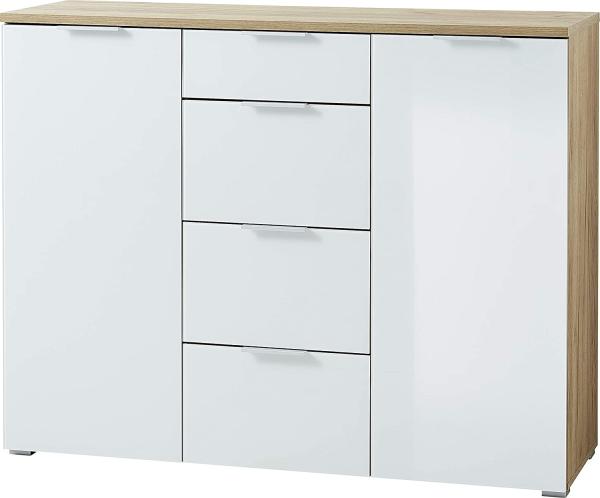 Sideboard >Telde< in Navarra-Eiche-Nachbildung/Weiß - 134x105x40cm (BxHxT)