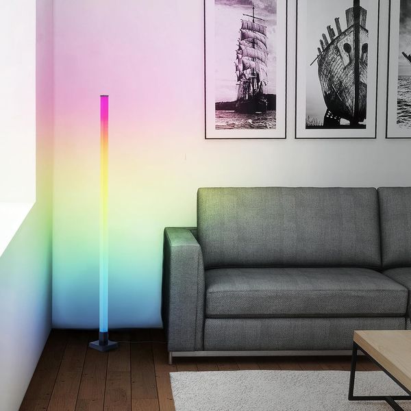 Lightbox Stehlampe, LED Stehleuchte, 150 cm, digitales RGB, Musiksensor, dimmbar, schwarz
