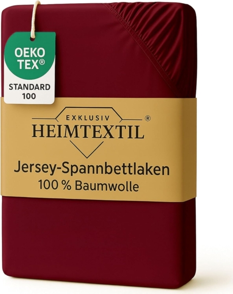 EXKLUSIV HEIMTEXTIL Marke Jersey Spannbettlaken 200 x 220 cm Bordeauxrot 100% Baumwolle Öko - Tex Zertifiziert Bed-Sheet Bettlaken Spannbetttuch Topper Leinentuch