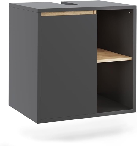 Waschbeckenunterschrank Viola Grau/Artisan 60 x 60 cm mit offenen Regalen Vicco