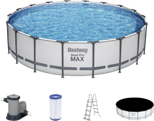 Steel Pro MAX™ Frame Pool Komplett-Set mit Filterpumpe Ø 549 x 122 cm, lichtgrau, rund