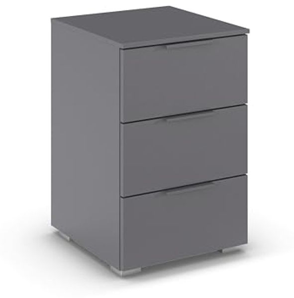 Rauch Möbel Alabama, Nachttisch für Schlafzimmer, Kinderzimmer, Gästezimmer, mit 3 Schubladen, Soft-Close-Funktion, Farbe Grau metallic, Schwarz, Maße 40 x 61 x 42 cm