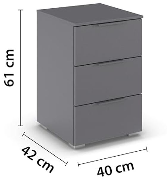 Rauch Möbel Alabama, Nachttisch für Schlafzimmer, Kinderzimmer, Gästezimmer, mit 3 Schubladen, Soft-Close-Funktion, Farbe Grau metallic, Schwarz, Maße 40 x 61 x 42 cm Bild 3