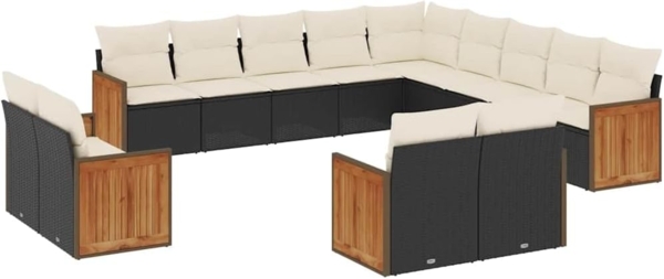 vidaXL 13-tlg. Garten-Sofagarnitur mit Kissen Schwarz Poly Rattan 3260607