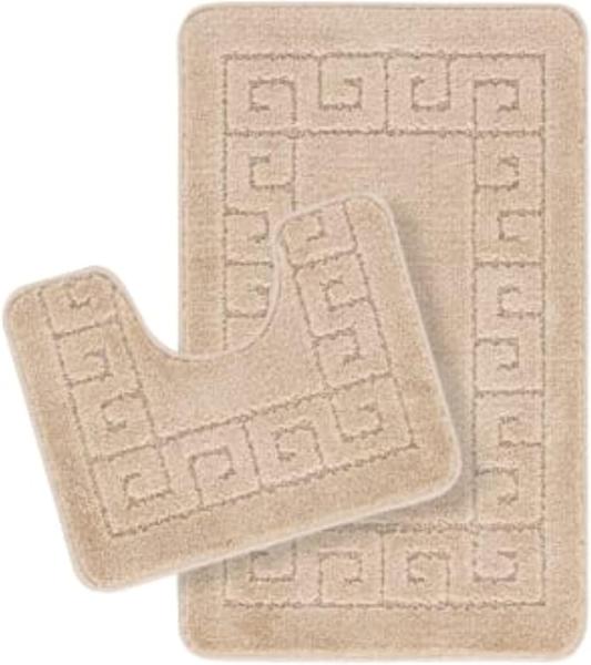 Surya Badezimmerteppich Set 2 Teilig - Badvorleger rutschfest Waschbar - Badteppich Set, enthält waschbare, saugfähige WC Vorleger für Bad, Dusche und Fußmatte, Badematte Beige, 50x80cm