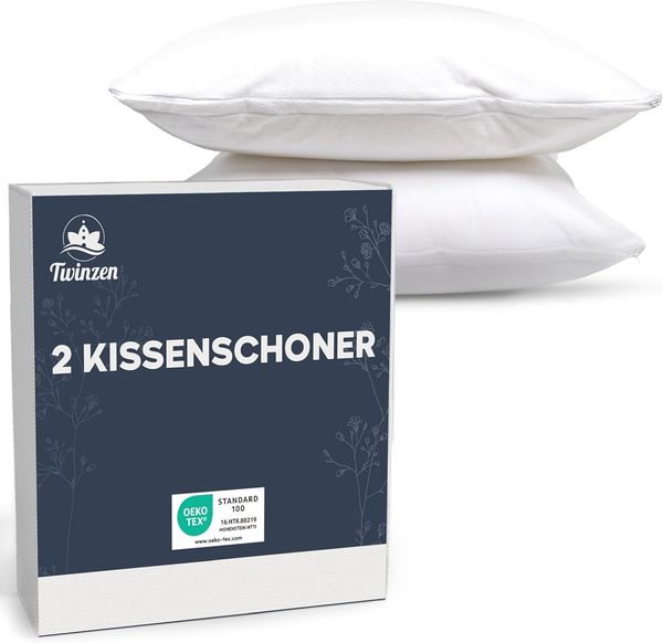 Kissenschoner 40x80 - 2er Set Wasserdichter Kissenbezug 40x80 mit Reißverschluss - Oeko-Tex Zertifiziert - Twinzen-Technologie Kissenschutzbezug 40x80 cm Weiß