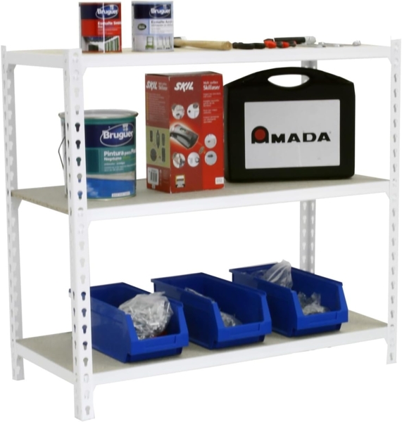 Simonrack Schwerlastregal, Lagerregal, 90x110x40 cm, Metallregal, Kellerregal, Biegestelle 200 kg, 3 Holzfachböden, Weiss/Holz - Maderclick Bild 7